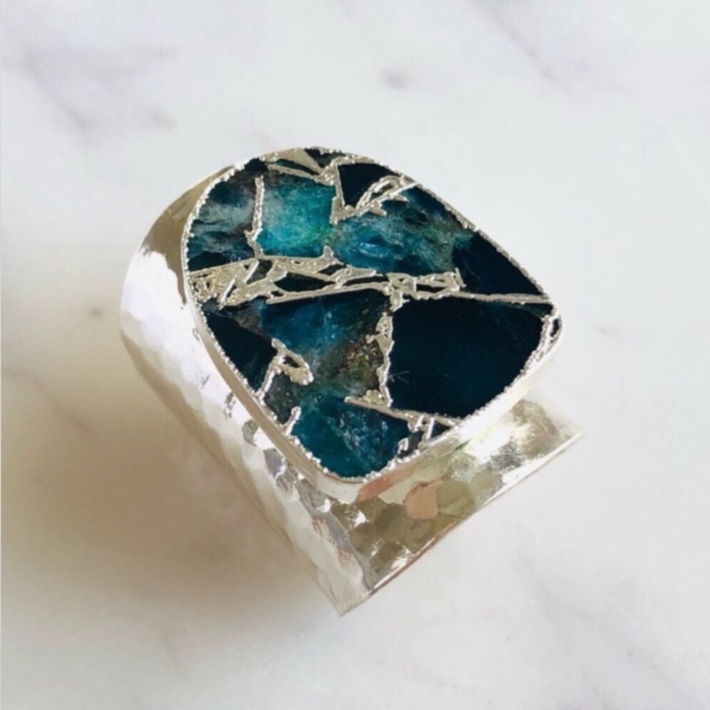 Apatite Statement Silver Cuff Ring - image 4